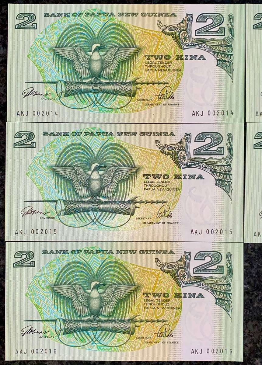 Papua New Guinea 2 kina 1981 in sequence 014 to 018 Unc (bid per note)