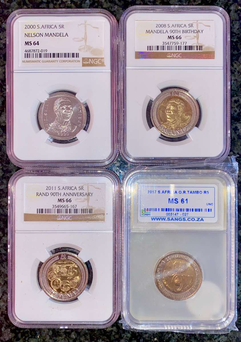 South Africa.Graded commemorative set R5 - 2000 MS64 - 2008 - 2011 MS66 & 2017 MS61(1 bid takes all)
