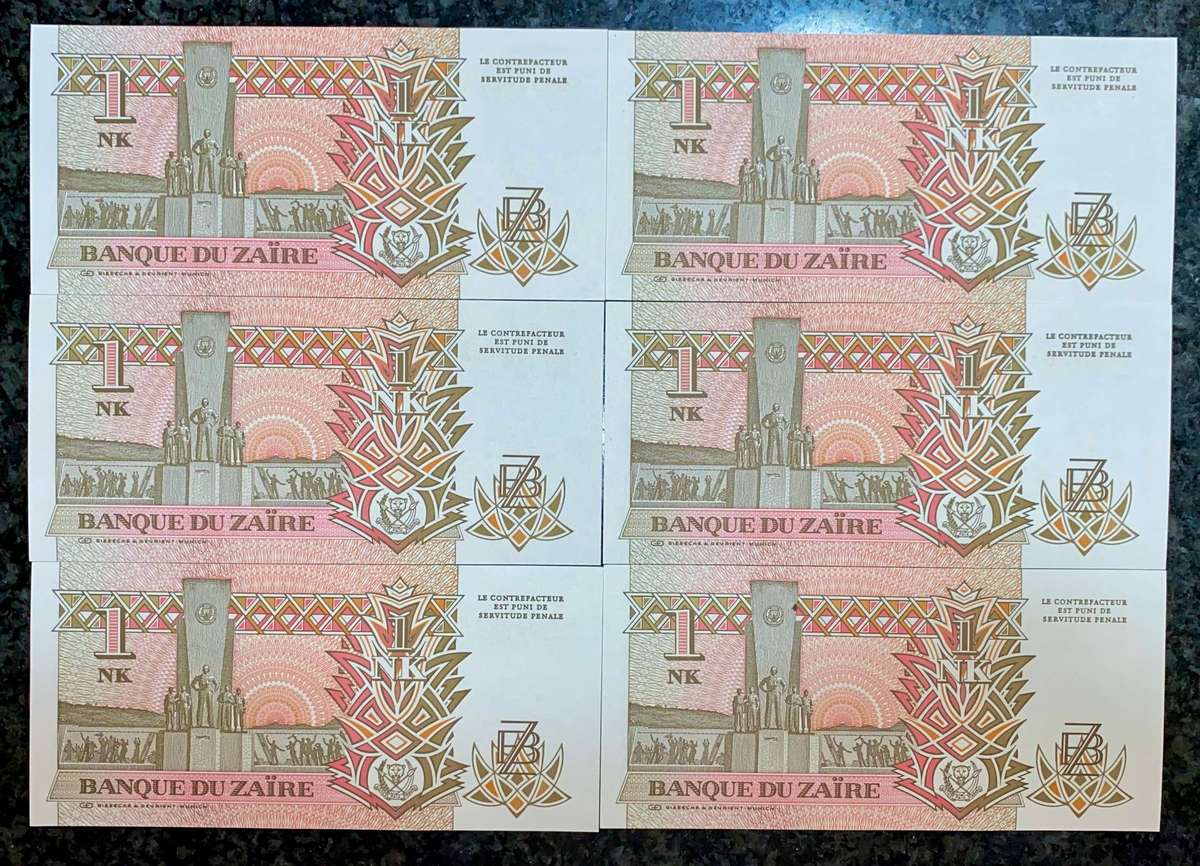 ZAIRE 1 maku in sequence 666-661 unc 24-6-1993 (1 bid takes all)