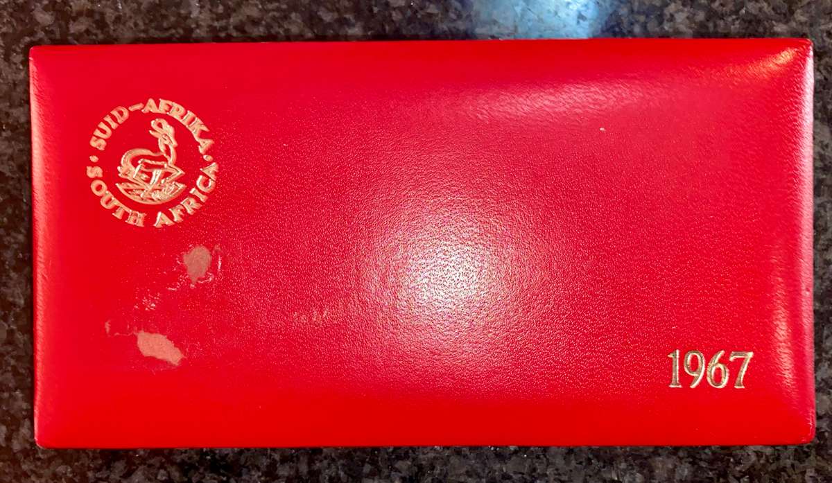 South Africa 1967 Proof set silver R1 (gold toning) TO 1 cent red SA mint box