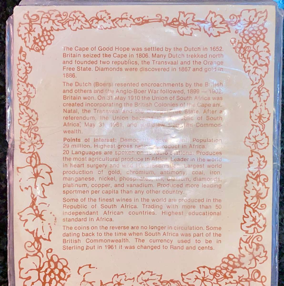 RSA UNC Coin Set land of Gold & Sunshine with info card still sealed