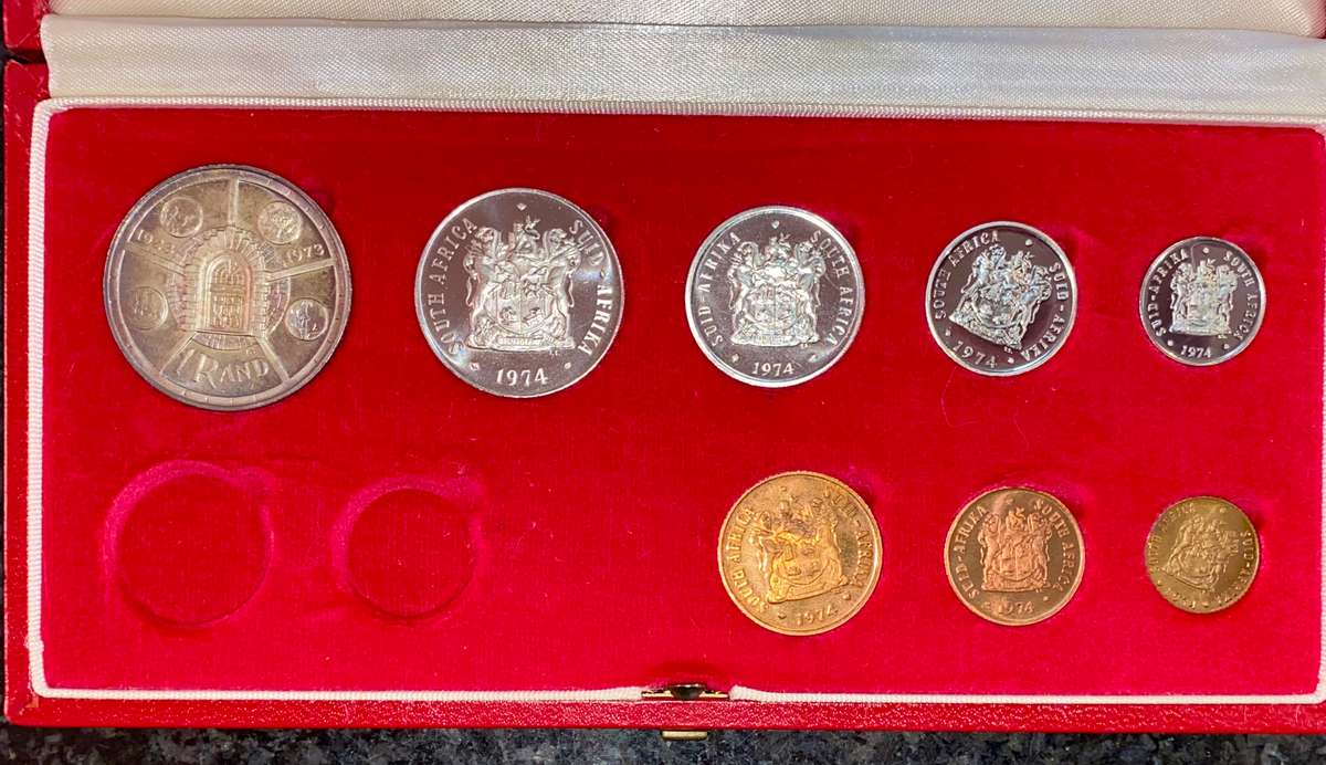 South Africa Proof set 1974 silver R1 TO 1/2 cent red SA mint box