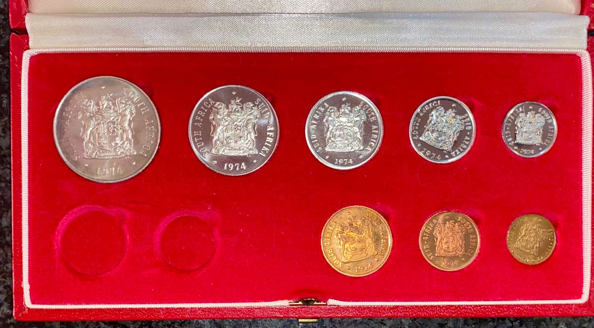 South Africa Proof set 1974 silver R1 TO 1/2 cent red SA mint box