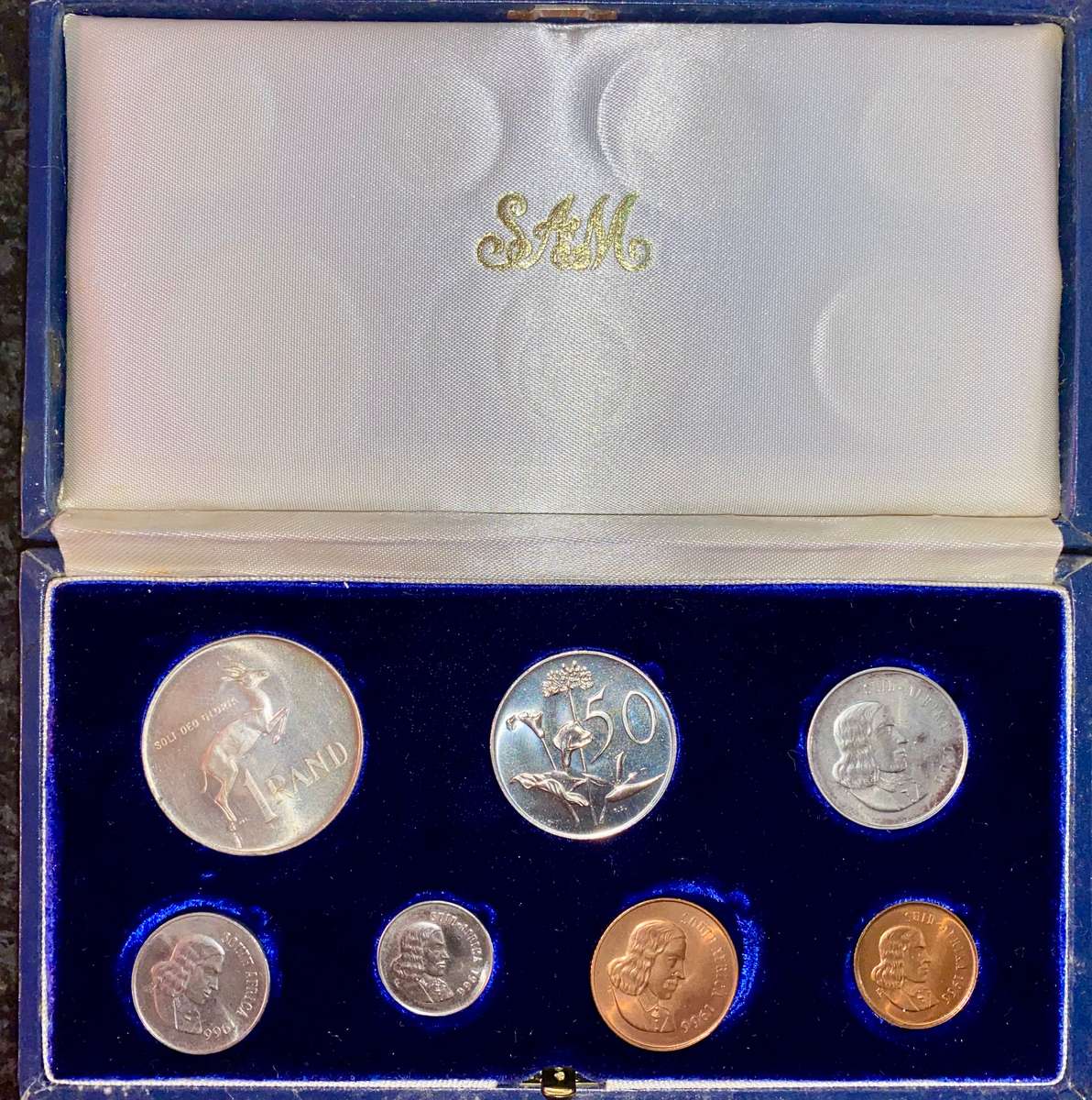 South Africa Proof set silver R1 TO 1 cent 1966 Afrikaans blue SA mint box