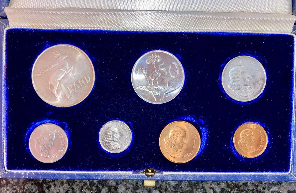 South Africa Proof set silver R1 TO 1 cent 1966 Afrikaans blue SA mint box
