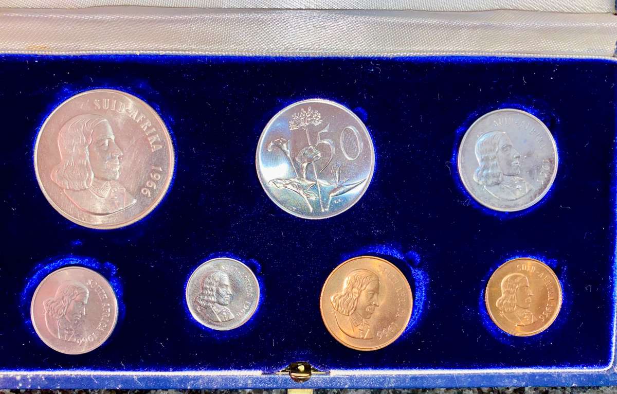 South Africa Proof set silver R1 TO 1 cent 1966 Afrikaans blue SA mint box