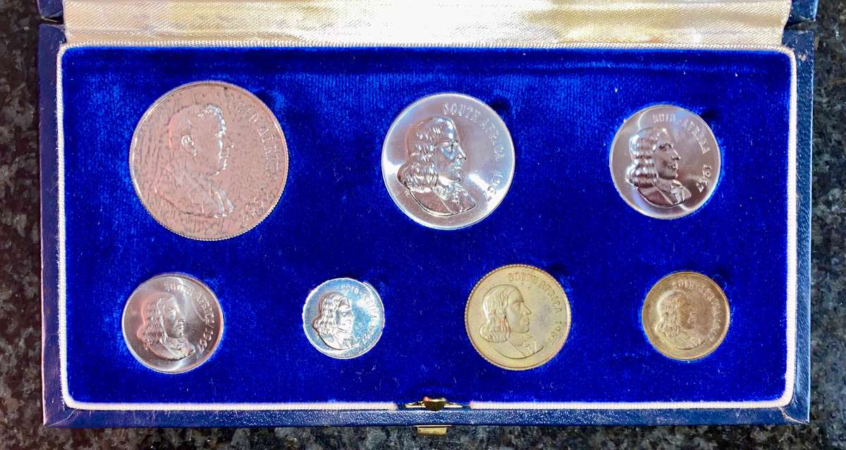 South Africa Proof set silver R1 TO 1 cent 1967 Afrikaans blue SA mint box