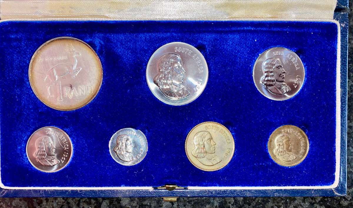 South Africa Proof set silver R1 TO 1 cent 1967 Afrikaans blue SA mint box