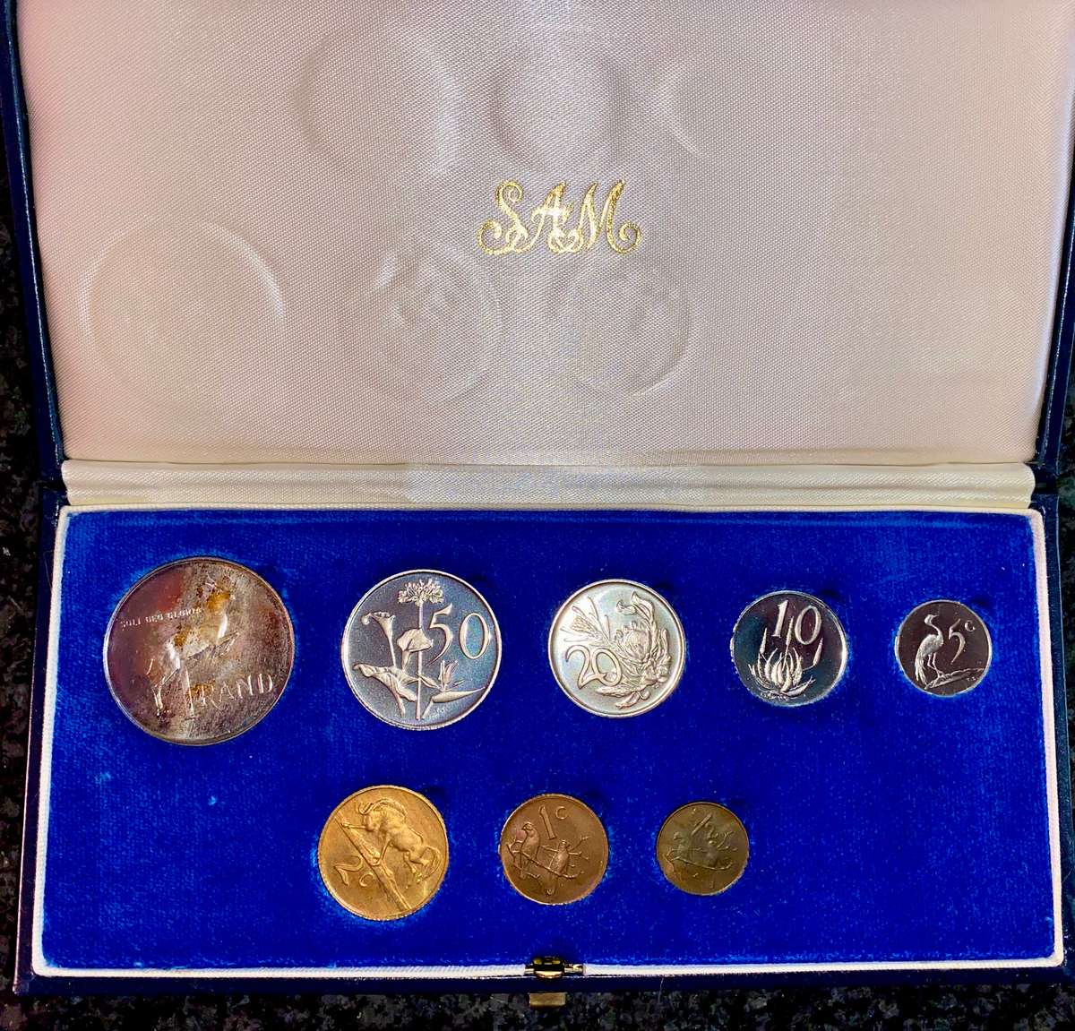 South Africa Proof set silver R1 TO 1/2 cent 1978 blue SA mint box