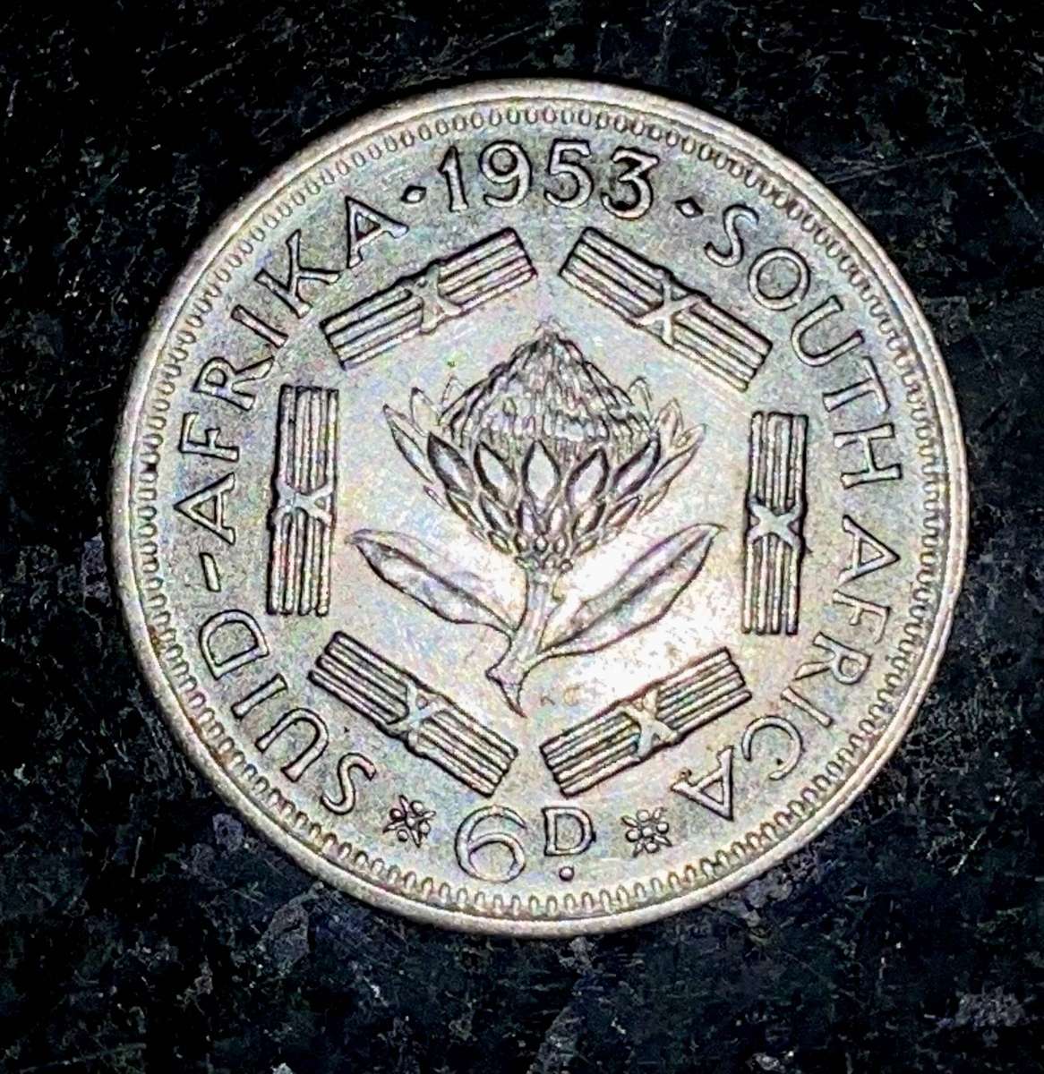 SA Union Silver 6d sixpence 1953