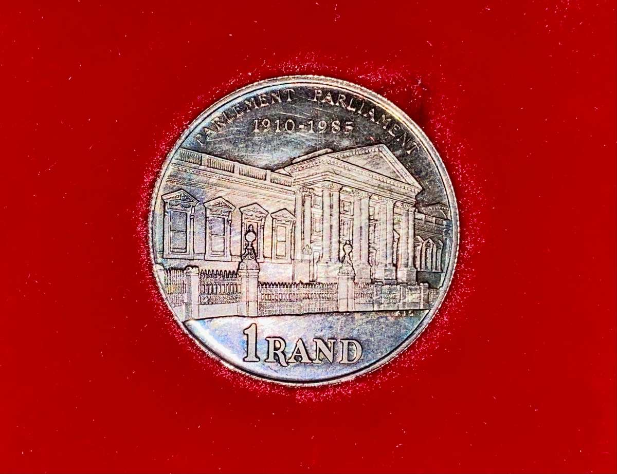 South Africa Proof silver R1 -- Parlement 1985 red SA mint box