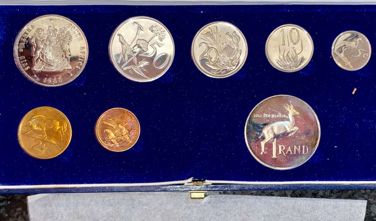 South Africa Proof set silver R1 TO 1 cent + nickel R1 - 1988 blue SA mint box