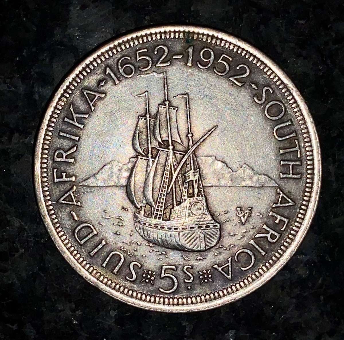 SA Union silver 5 shilling 1952