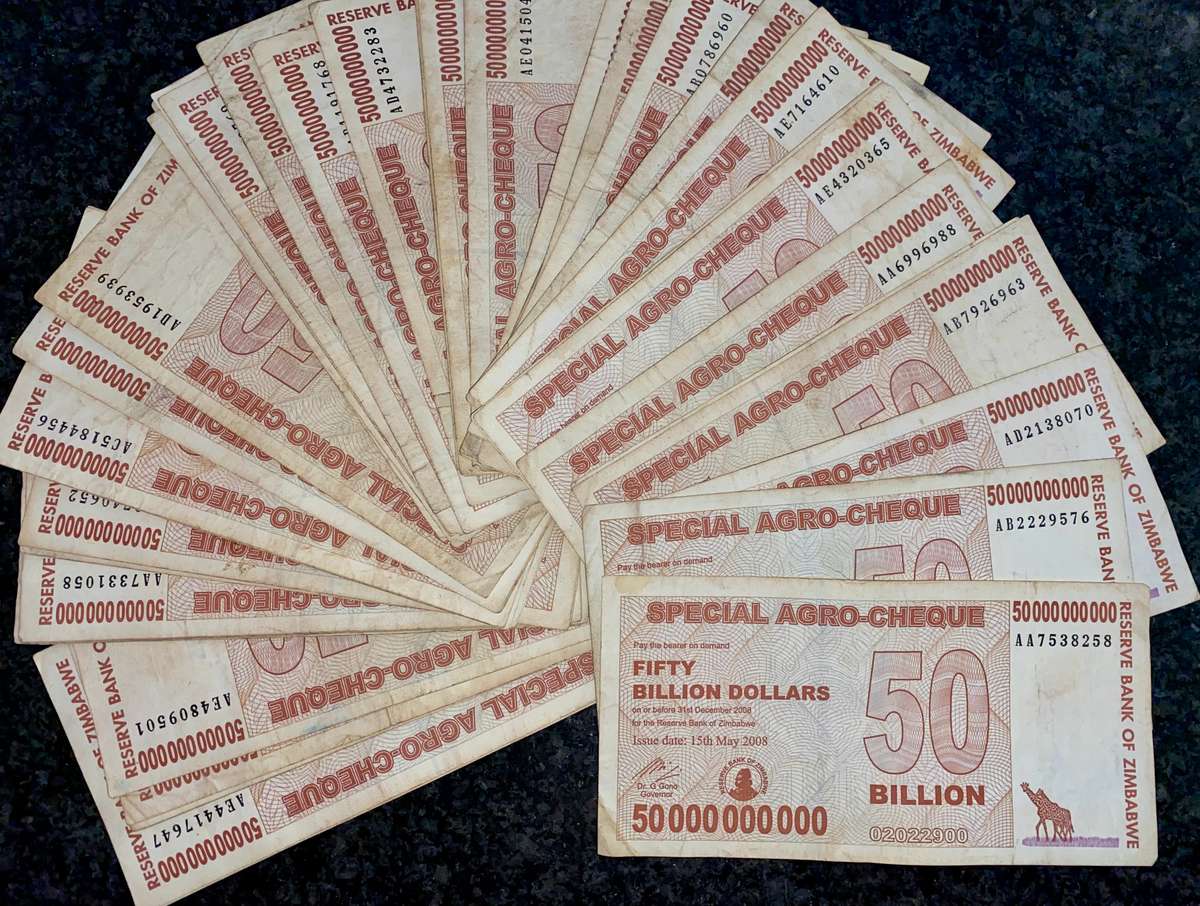 Zimbabwe. 50 billion dollars 2008 ( bid per note ) pack of 100