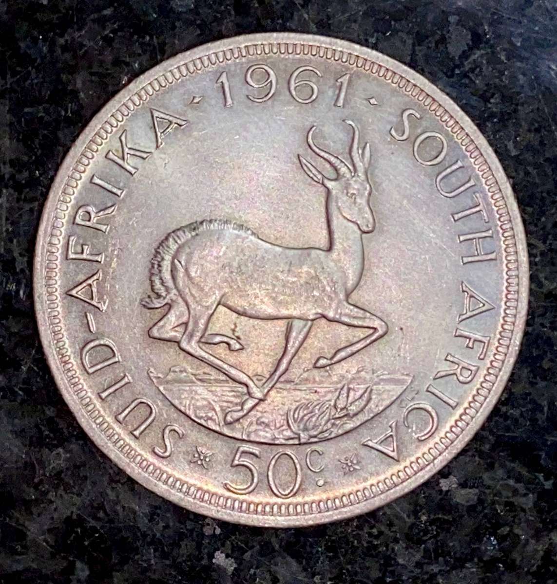 South Africa. Silver 50 cent 1961 low mintage 54746 good condition Crown Size