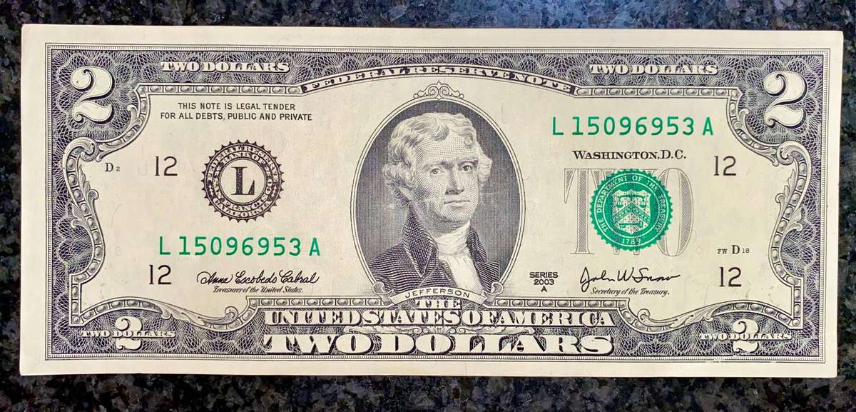 USA 2 dollars 2003 UNC San Francisco Federal Reserve