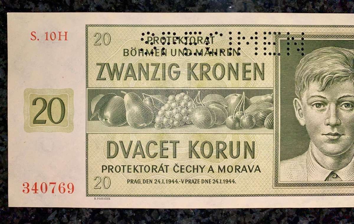 Bohemia & Moravia - Specimen - German Occupation 20 korun 1944 WW2 UNC