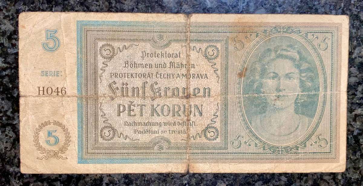 Bohemia & Moravia German Occupation 5 korun 1940 WW2