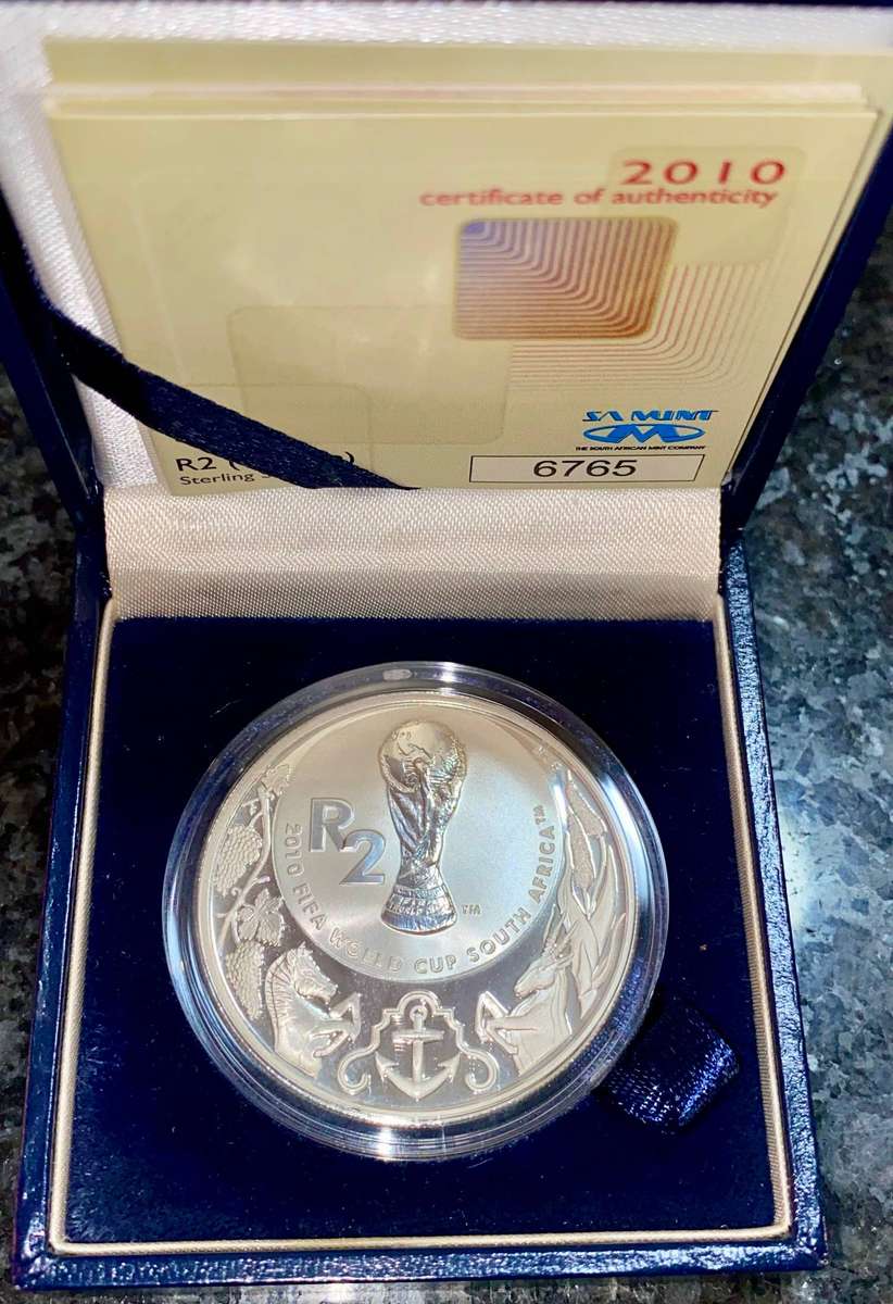 South Africa. Proof Silver R2 - World Cup Soccer 2010 - in original SA Mint Box + Certificate