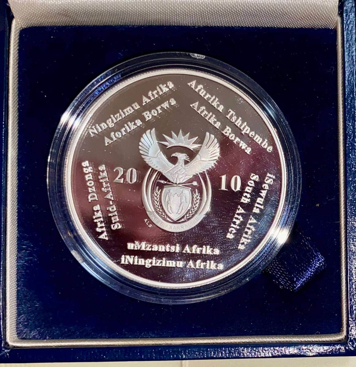 South Africa. Proof Silver R2 - World Cup Soccer 2010 - in original SA Mint Box + Certificate