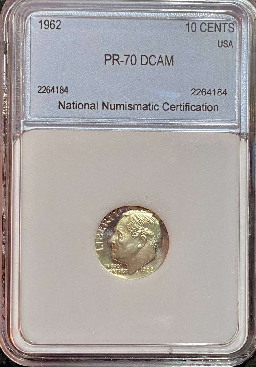 USA Graded Silver 10 cent 1962 Philadelphia mint graded PR70 DCAM - NNC