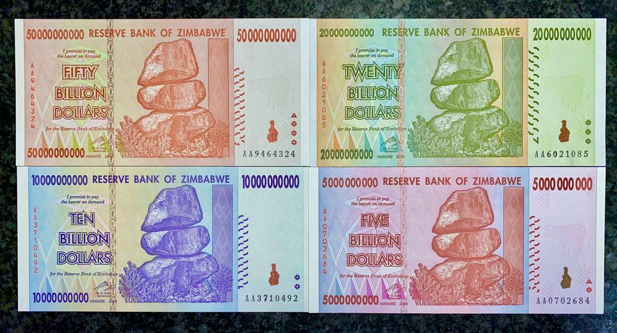 ZIMBABWE AA SET 50 BILLION DOLLARS TO 5 BILLION DOLLAR 2008 UNC (1 BID TAKES ALL)