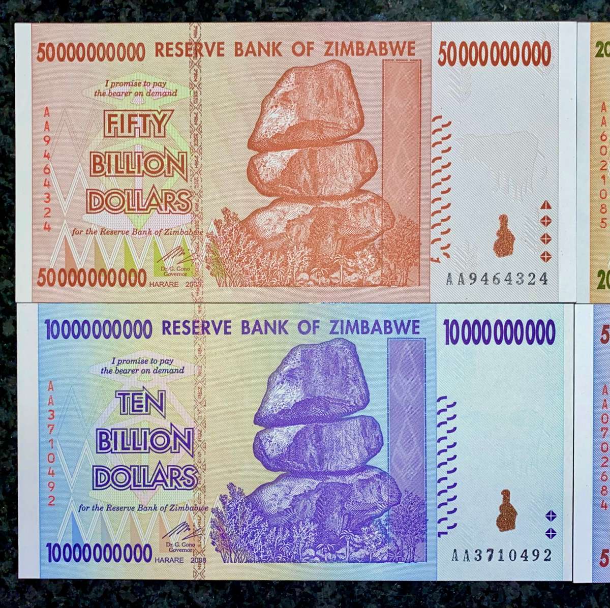 ZIMBABWE AA SET 50 BILLION DOLLARS TO 5 BILLION DOLLAR 2008 UNC (1 BID TAKES ALL)