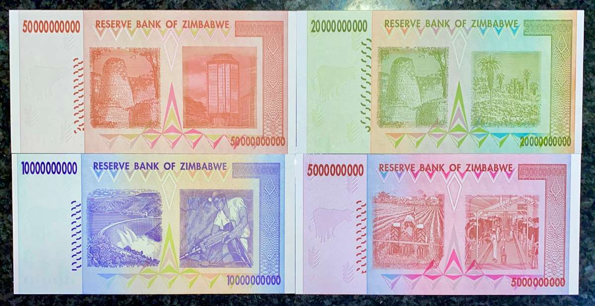 ZIMBABWE AA SET 50 BILLION DOLLARS TO 5 BILLION DOLLAR 2008 UNC (1 BID TAKES ALL)