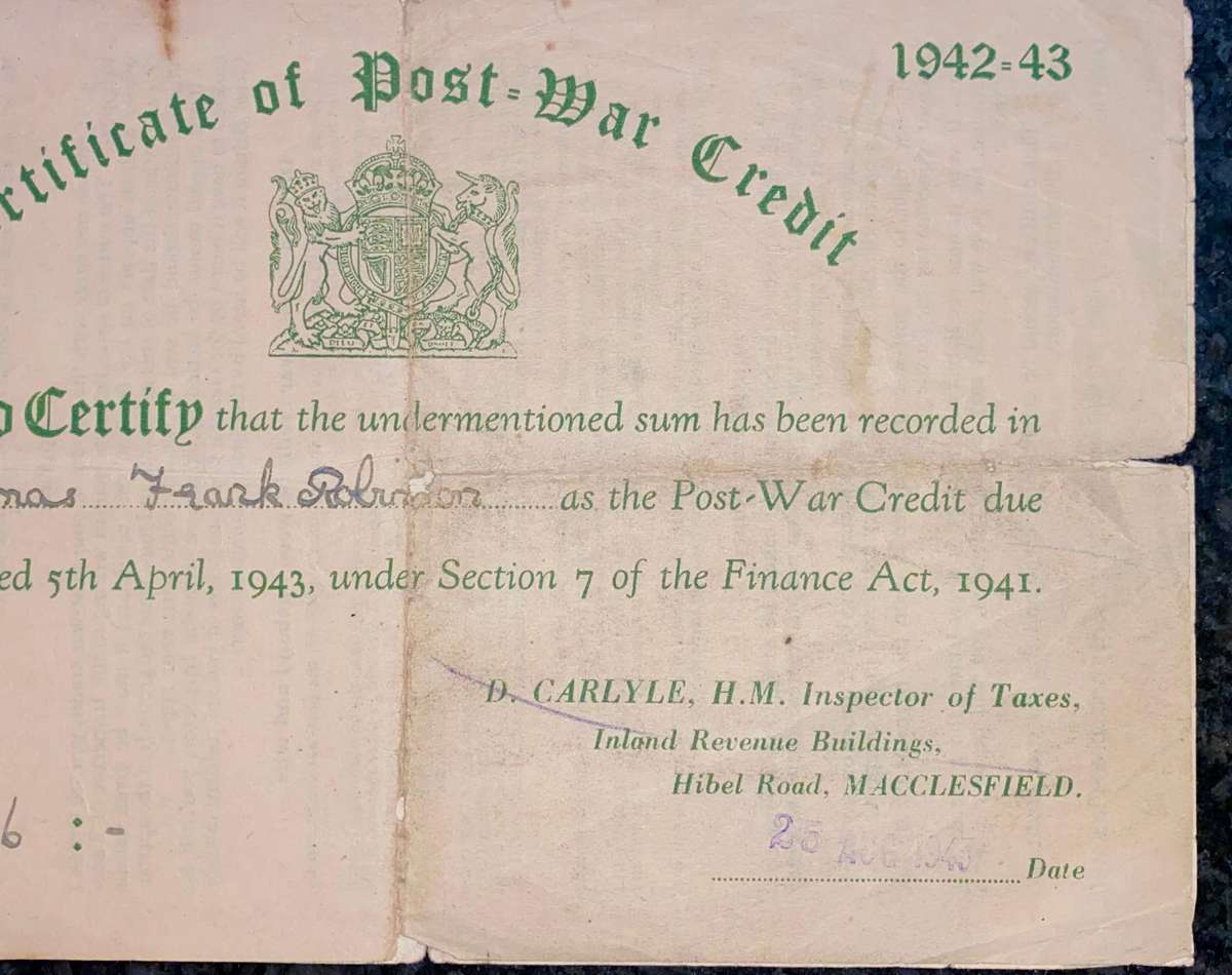 Post War Credit 1942-1943 due 5th April 1943 green print