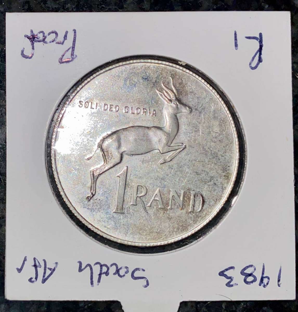 South Africa. Proof Silver R1 -- 1983 -- in coin flip