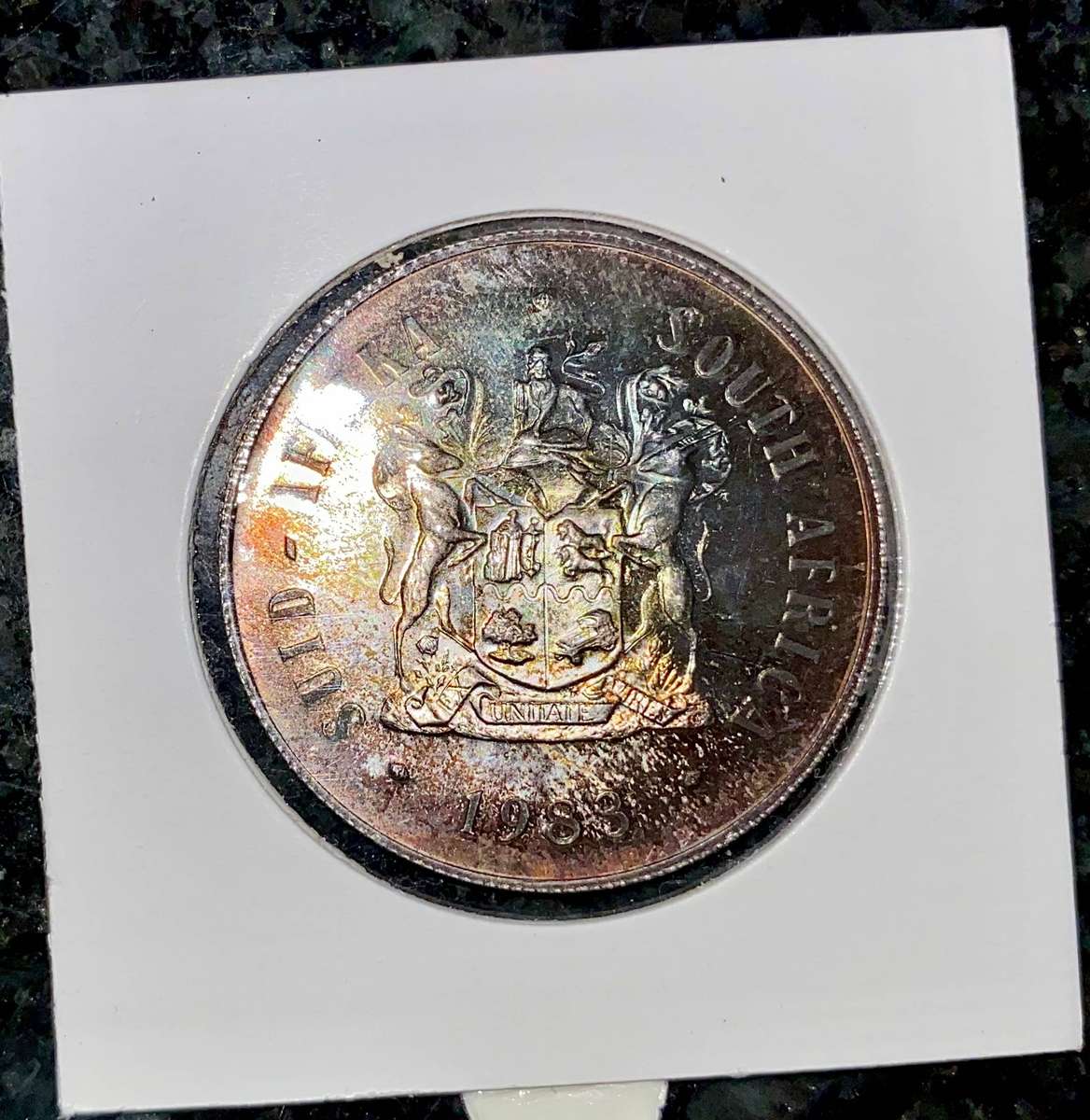 South Africa. Proof Silver R1 -- 1983 -- in coin flip