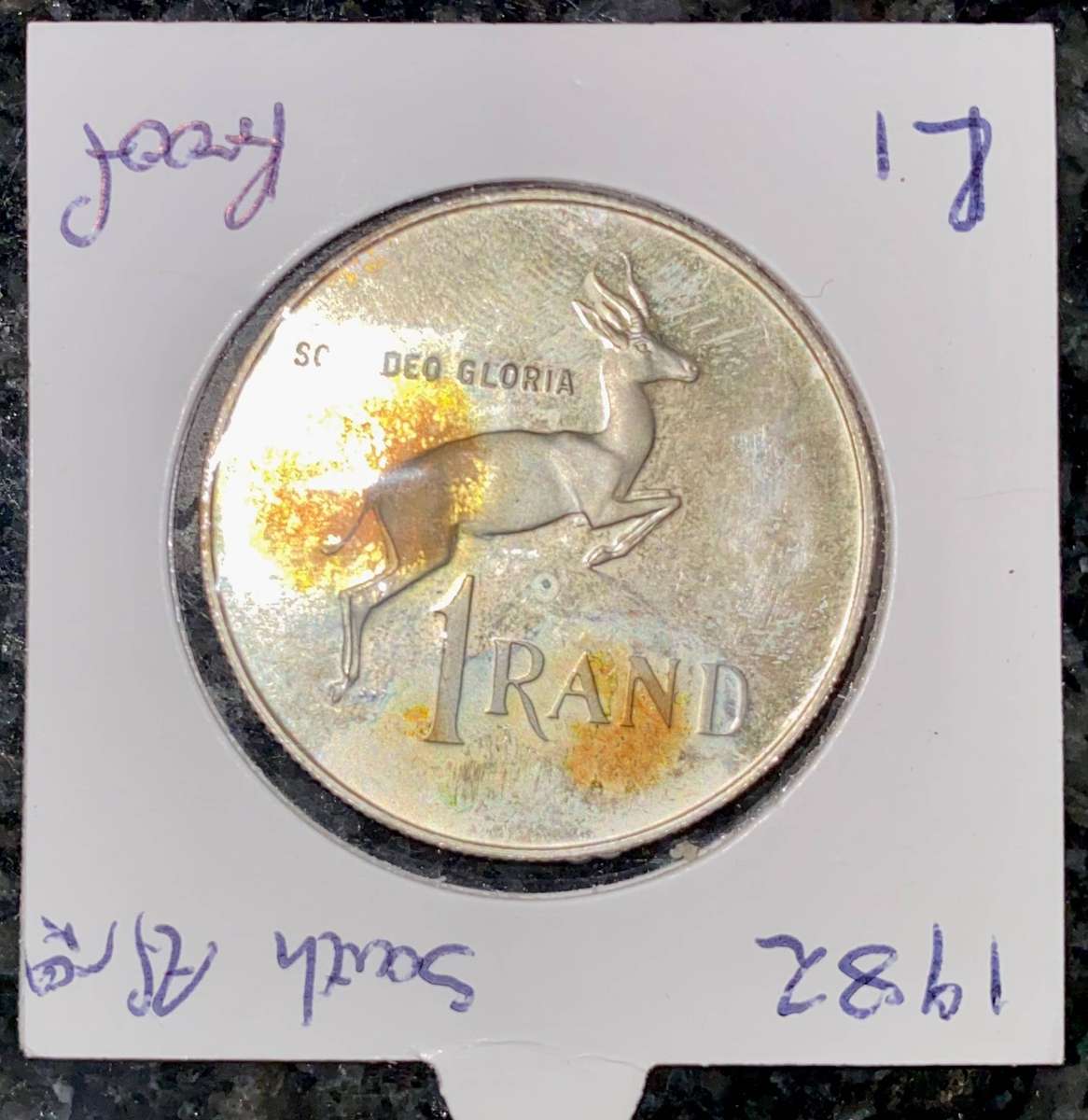 South Africa. Proof Silver R1 -- 1982 -- in coin flip