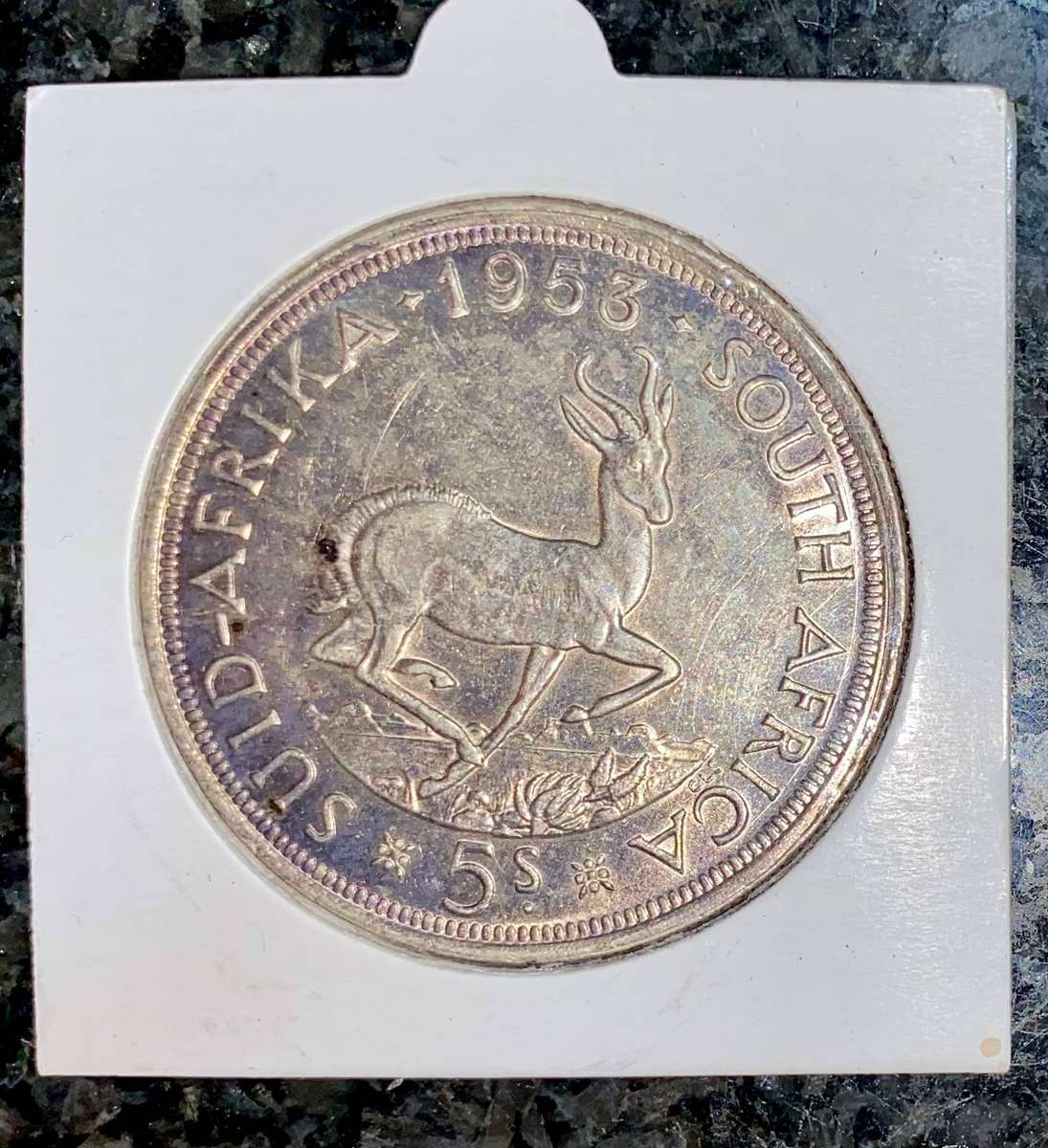 SA Union silver 5 shillings 1953 good condition in coin flip