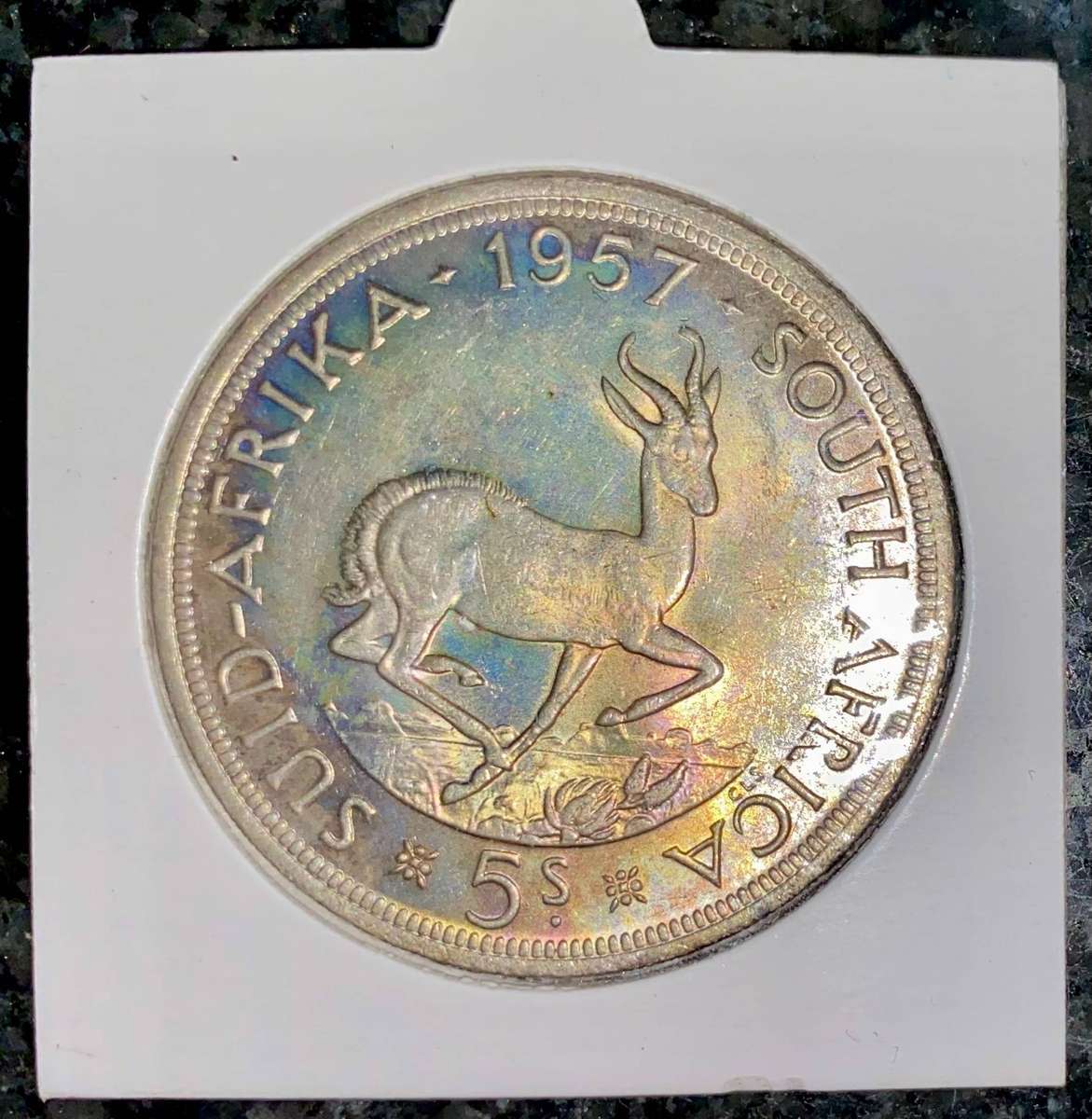 SA Union silver 5 shillings 1957 good condition in coin flip