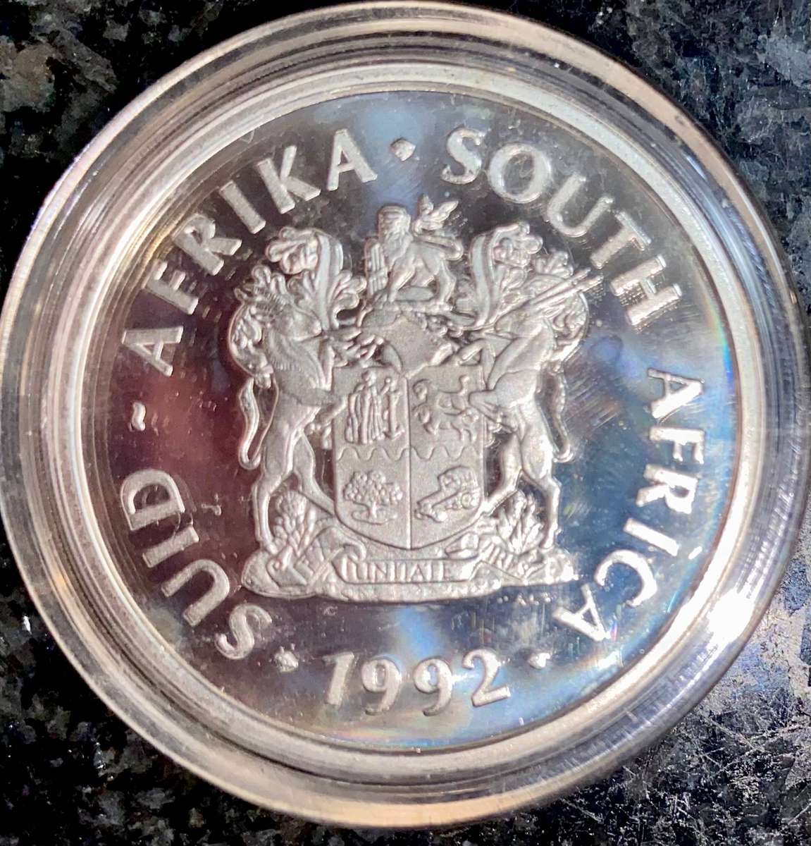 South Africa. Proof Silver R2 - Mint Technology 1992 - 1OZ pure silver in capsule mintage 6688