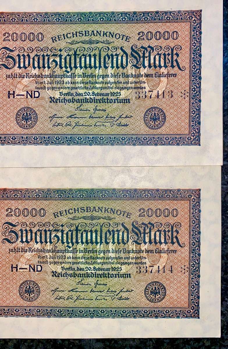Germany star/replacement notes 20,000 mark in seq 337414-413 * UNC (1 bid takes all)
