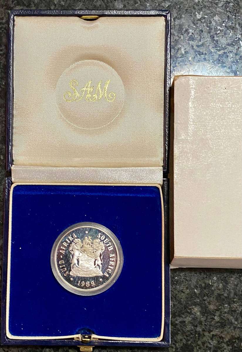 South Africa Proof Silver R1 -- 1989 blue SA mint box