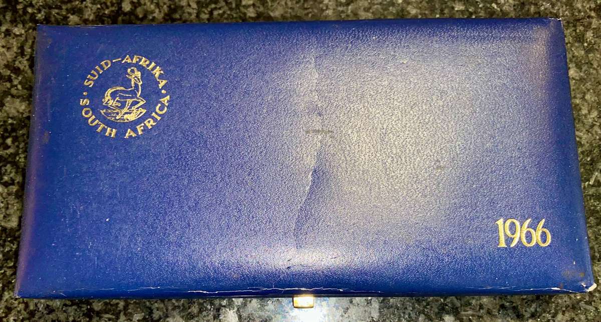 South Africa Proof set Silver R1 Afrikaans to 1 cent 1966 blue SA mint box