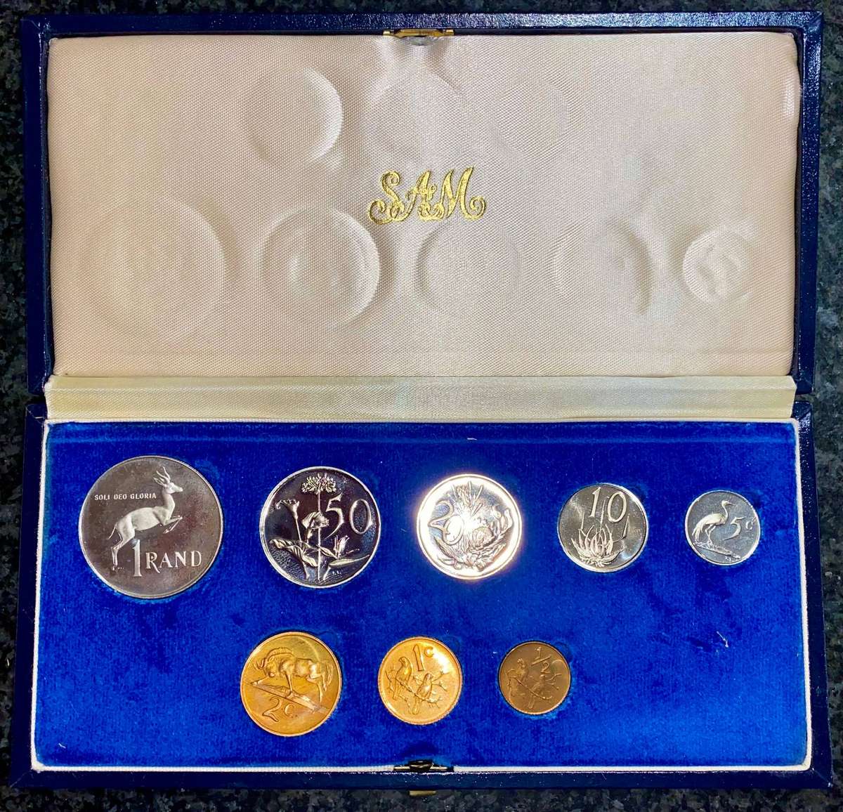 South Africa Proof set Silver R1 to 1/2 cent 1979 Blue SA Mint box