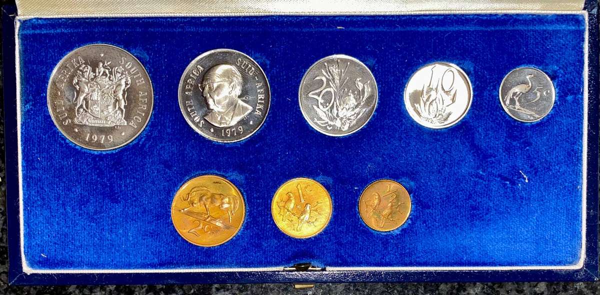 South Africa Proof set Silver R1 to 1/2 cent 1979 Blue SA Mint box