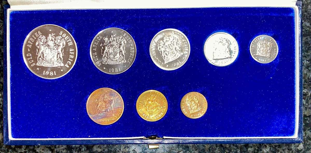 South Africa Proof set Silver R1 to 1/2 cent 1981 Blue SA Mint box