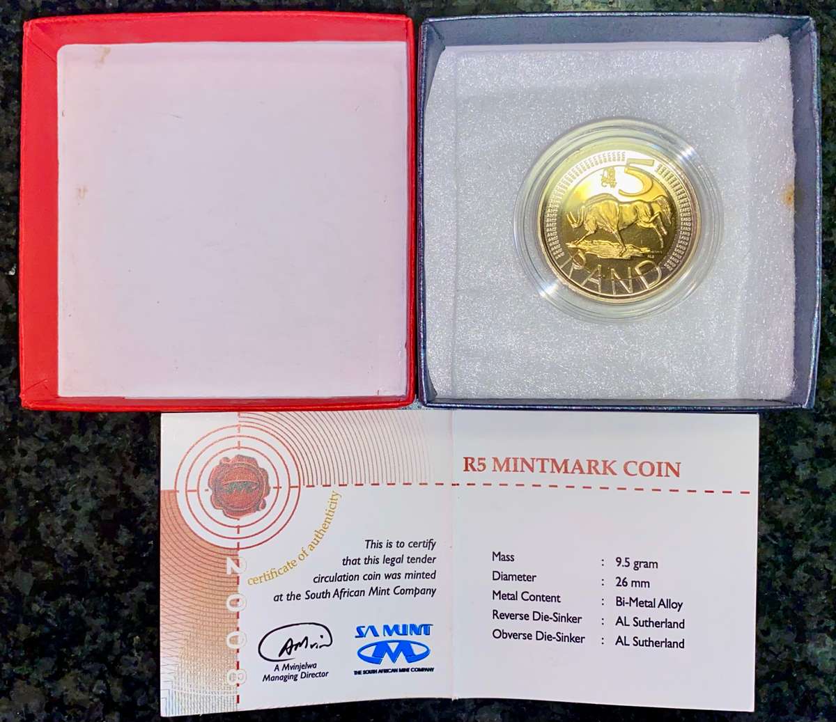 SOUTH AFRICA OOM PAUL MINTMARK R5 -- 2008 -- UNC ORIGINAL BOX WITH CERTIFICATE IN CAPSULE