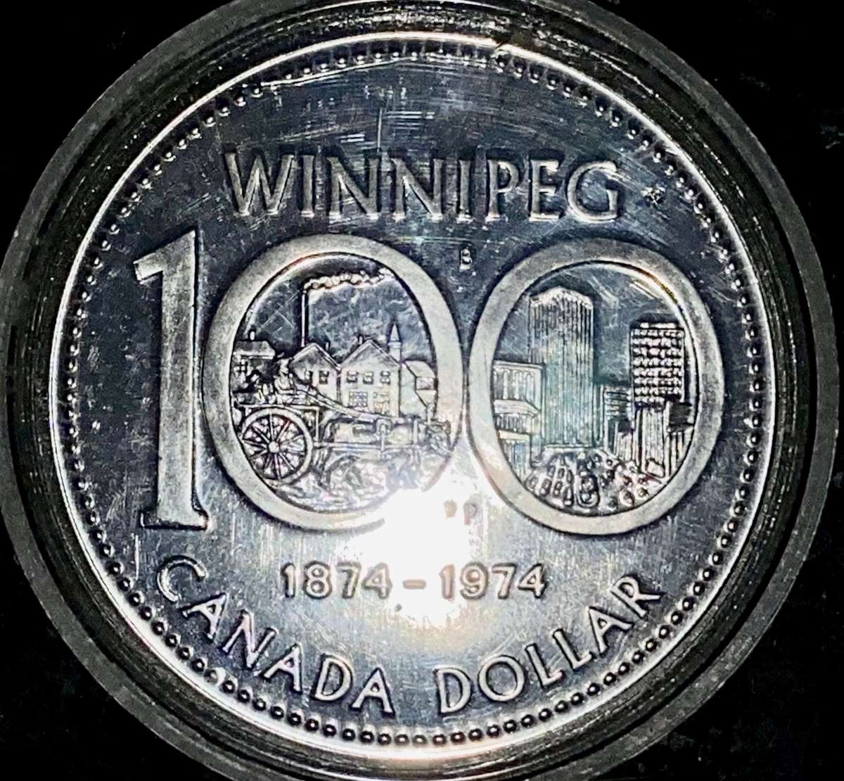 CANADA COMMEMORATE SILVER 1 DOLLAR 1974 WINNIPEG 100TH ANNIVERSARY VERY GOOD CONDITION