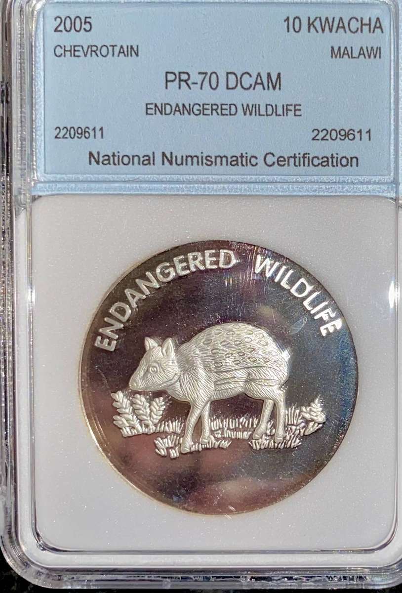 Malawi. Graded 10 kwacha - CHEVROTAIN 2005 Endangered Wildlife graded PR70-DCAM NNC