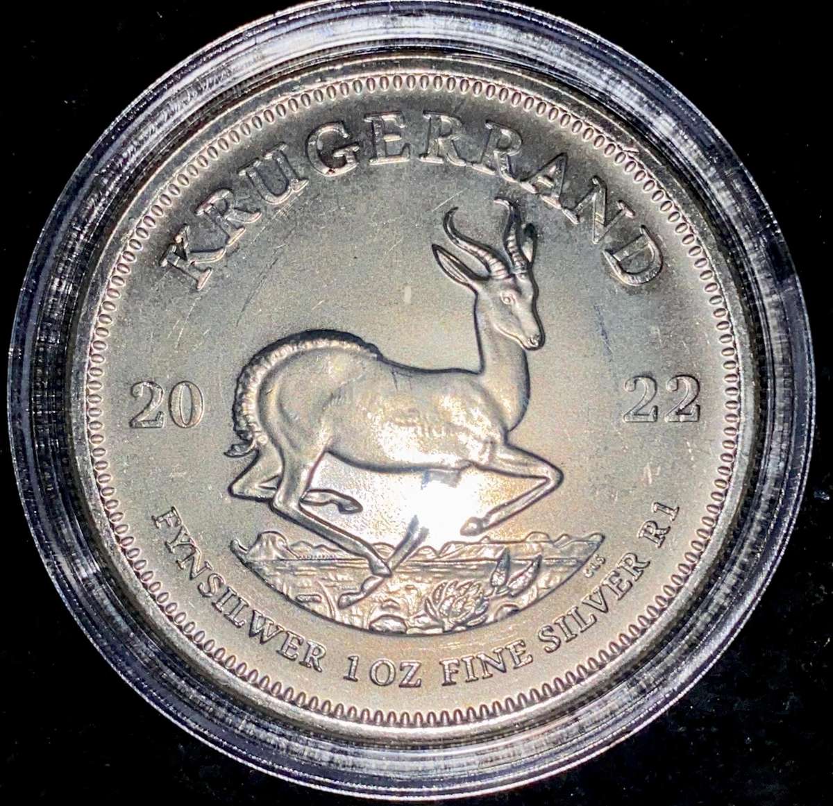 South Africa 1oz Silver Krugerrand 2022 in capsule