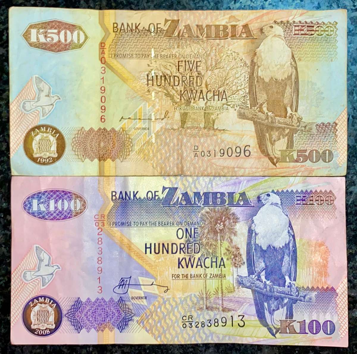 ZAMBIA SET 500 KWACHA & 100 KWACHA  1992-2008 (1 BID TAKES ALL)