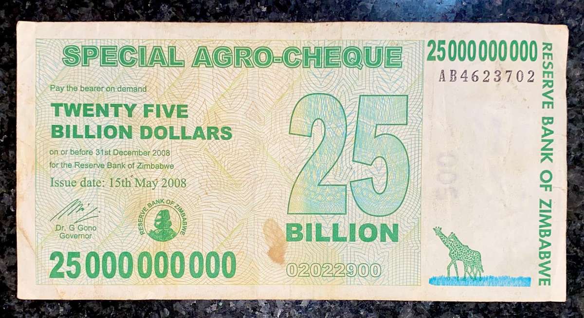 Zimbabwe. 25 billion dollars 2008