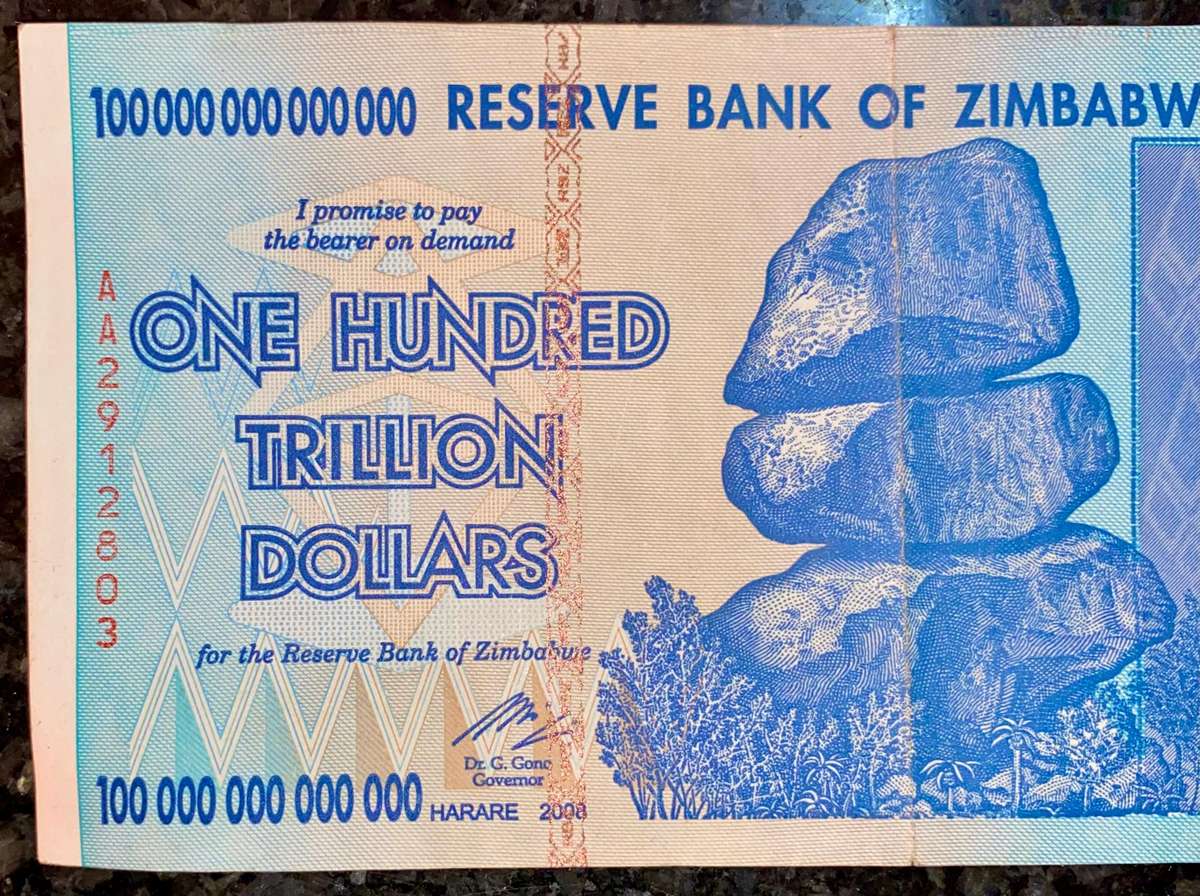 Zimbabwe 100 Trillion dollars 2008 AA Harare - 100% Authentic Banknote