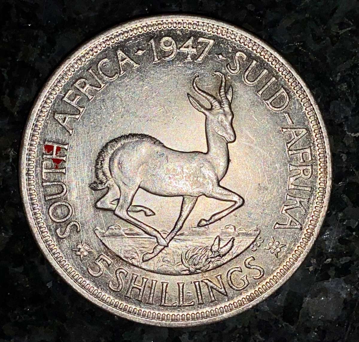 SA Union silver 5 shilling 1947 good condition