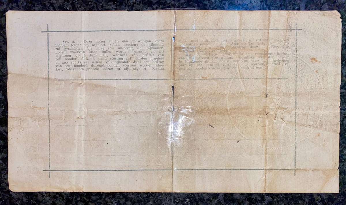 Z.A.R Pretoria 5 pound Government Noot 28-5-1900 - missing NO prefix - 12830 Spade Boarder